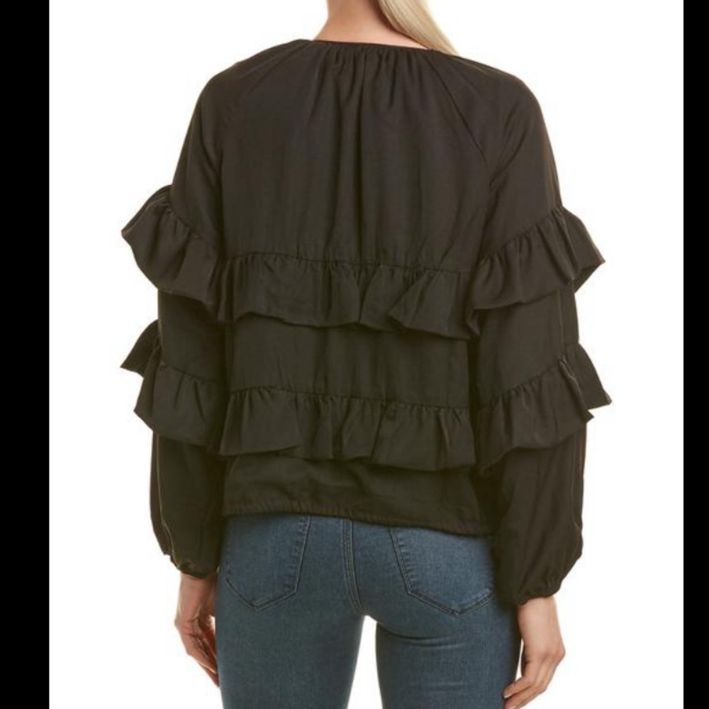 Lucca Couture Zip Up Tiered Navy w/ Tan Polka Dots Ruffle Long Sleeve Jacket Sm - Picture 10 of 10
